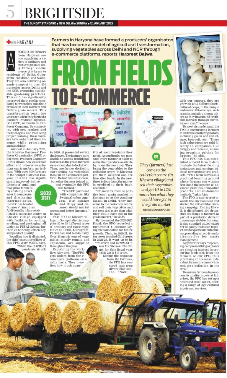 Featured in The Sunday Standard — 'From Fields to E-Commerce'
